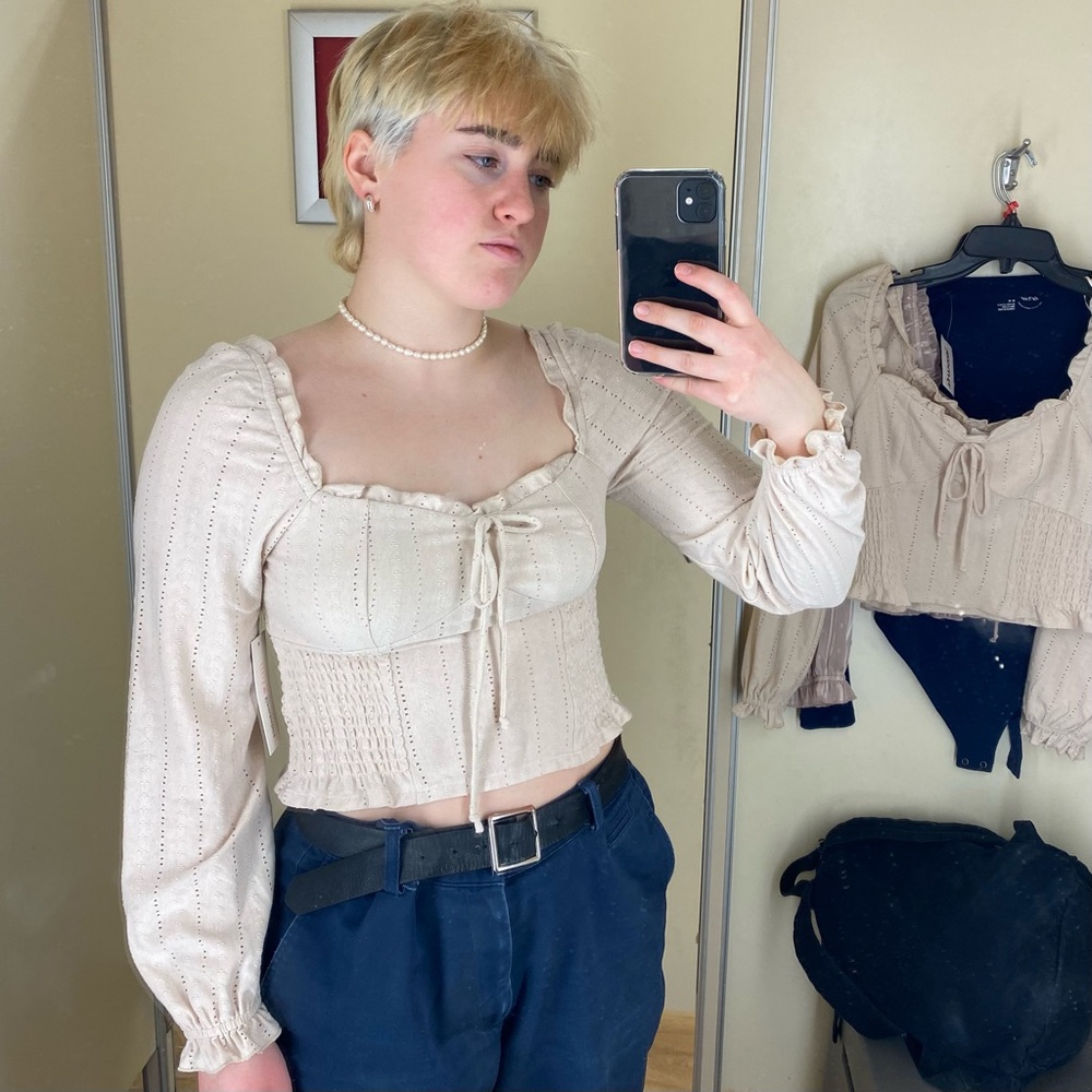 square-neck tie-front blouse